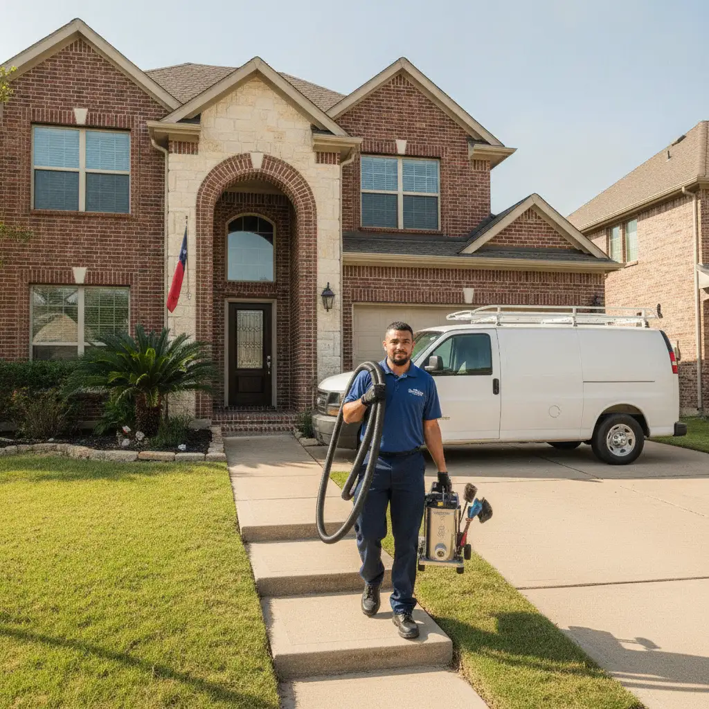 Fenix technician arriving at a Dallas home with cleaning equipment