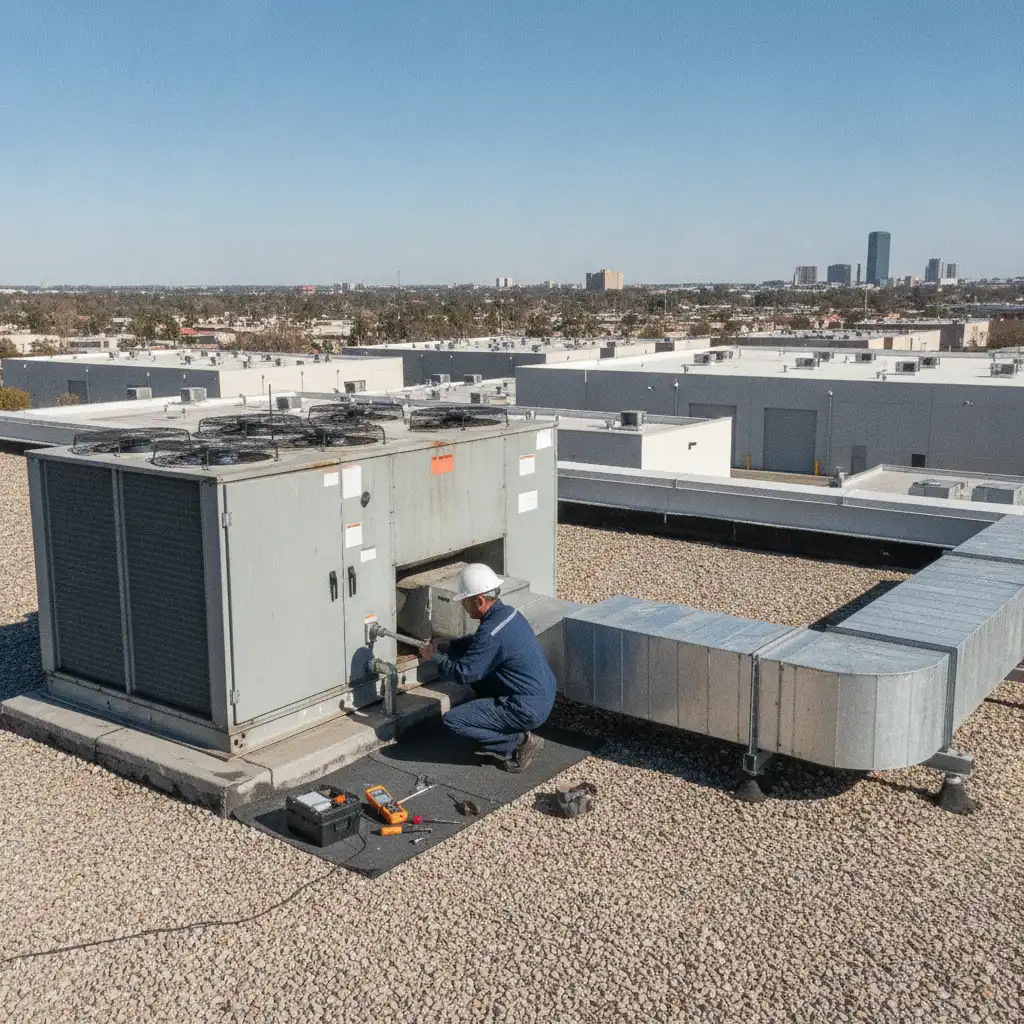 Commercial HVAC rooftop unit duct cleaning in Dallas, TX